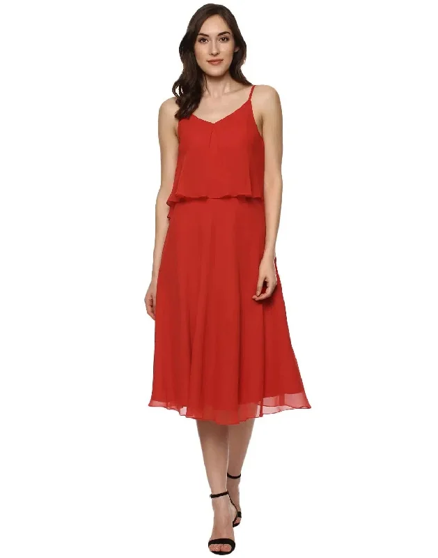Flare yoke midid dress in Red empire Waist empire