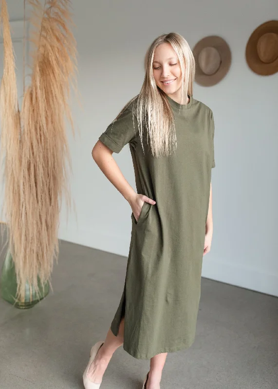 Olive Cotton Relaxed Fit Shift Dress - FINAL SALE Tunics Sophisticated sleek