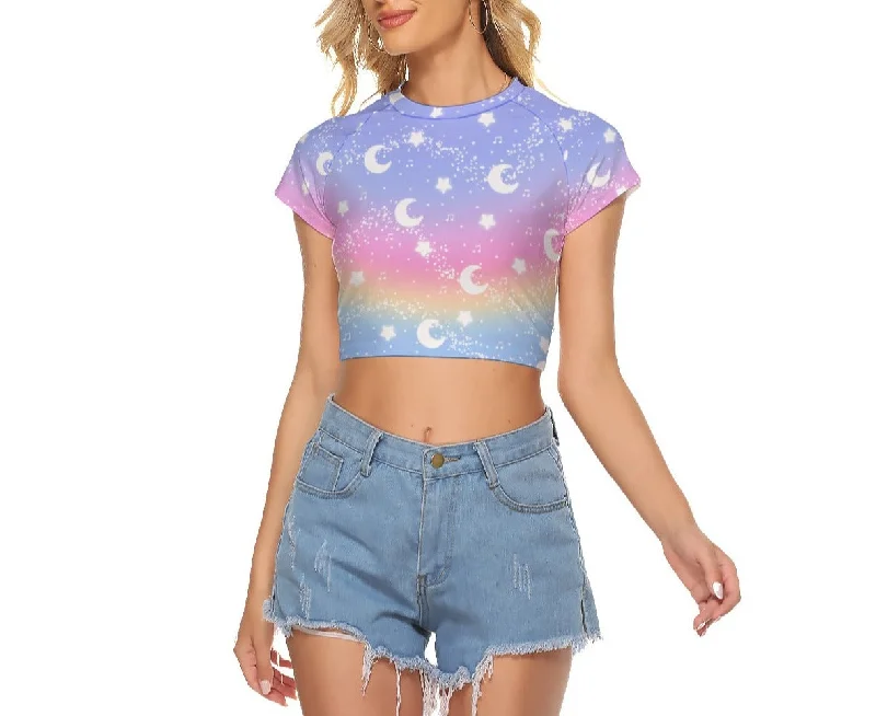 Magical Fairy Time (Rainbow Sunset) Women's Raglan Crop Top Knit Fabric Woven Fabric Fleece Fabric