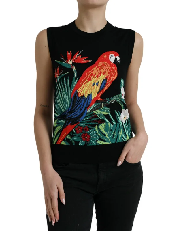 Dolce & Gabbana Elegant Jungle Print Crew Neck Tank Women's Top rhinestone tank top