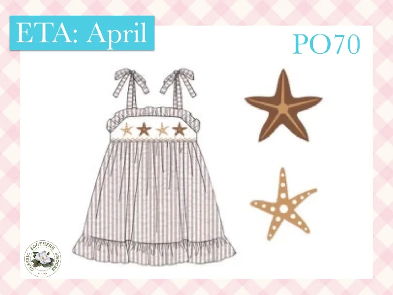 PO70 Seersucker Starfish Smocked Dress Tunics Versatile all-occasion