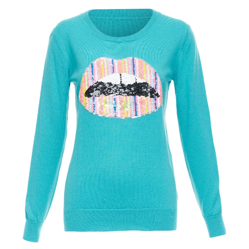 Markus Lupfer merino wool multicolor sequin lip sweater Boat Neck Shawl Collar Notched Collar Markus Lupfer merino wool multicolor sequin lip sweater Boat Neck Shawl Collar Notched Collar