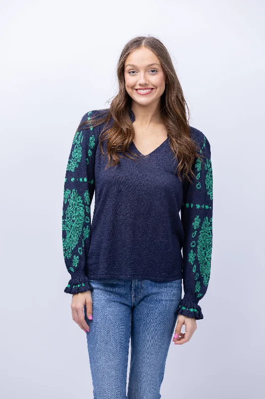 Nic + Zoe Oceanic Sweater in Indigo Multi Casual Formal Business