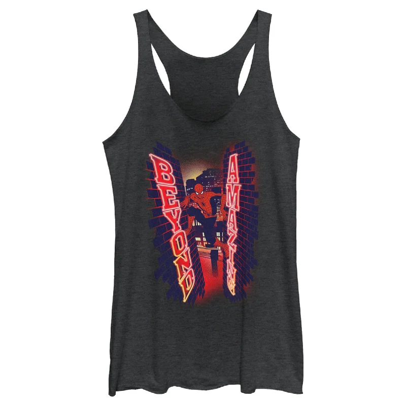 Women's Spider-Man: Beyond Amazing Neon Logo Racerback Tank Top cutout tank top