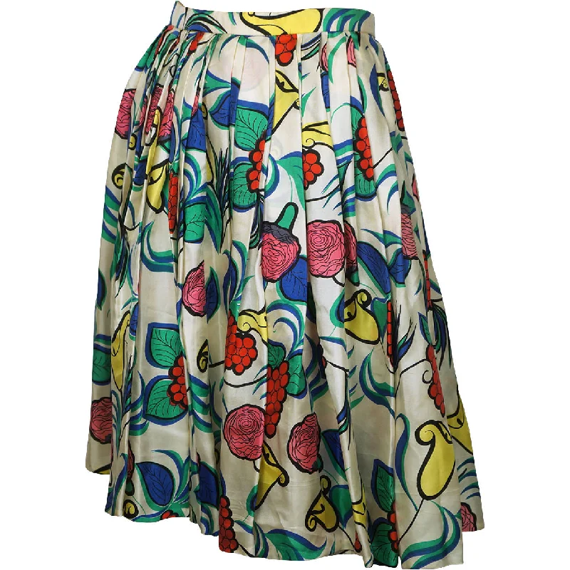 Vintage Early 1960s Floral Printed Silk Skirt Saks Fifth Avenue New York Sz XS S linen skirt relaxed