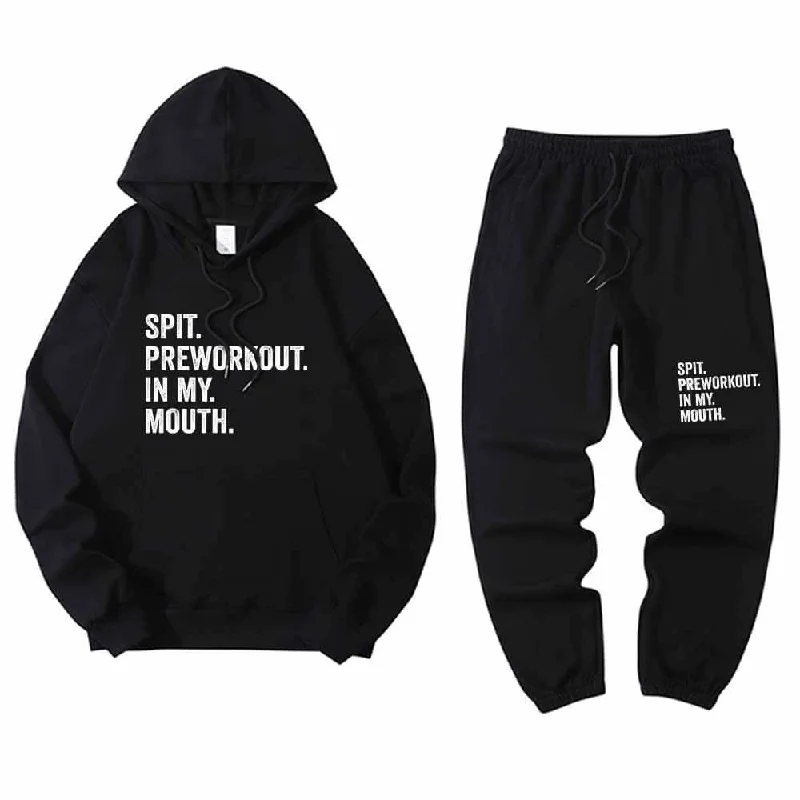 Spit Preworkout In My Mouth Hoodie Pants Set Hoodie with Hem Patch Decorative Personalized Spit Preworkout In My Mouth Hoodie Pants Set Hoodie with Hem Patch Decorative Personalized