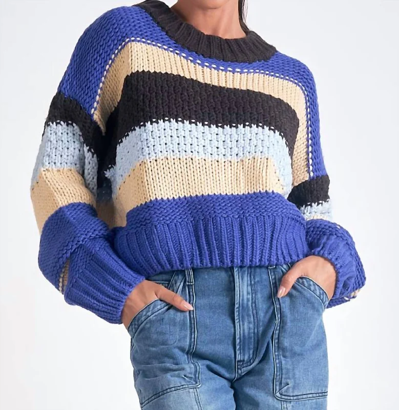 Cassidy Striped Sweater In Blue Stripe Seamless Knitted Crochet