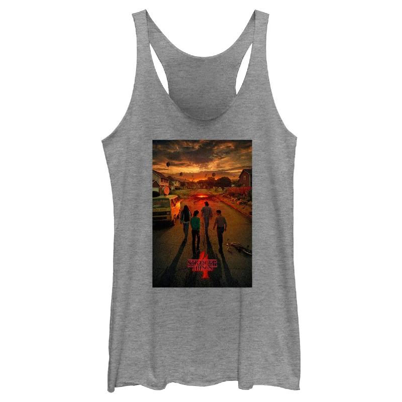 Women's Stranger Things Four Friends Rift Apocalypse Poster Racerback Tank Top ivory tank top