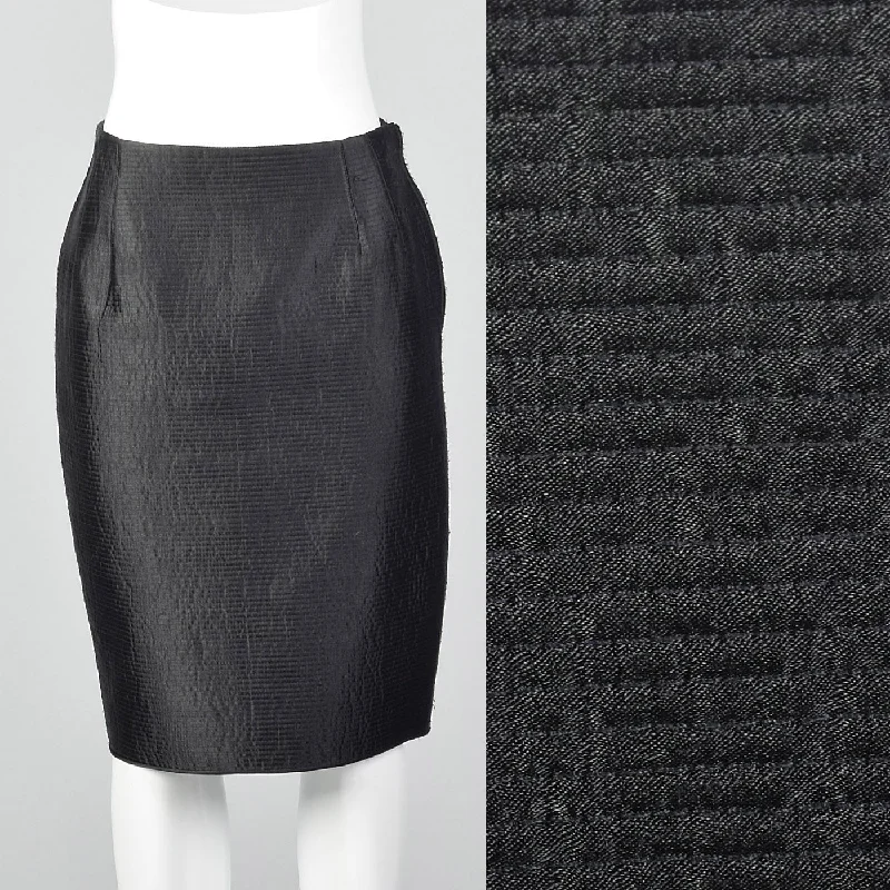 1990s Mary McFadden Couture Black Pencil Skirt With Horizontal Stitching spandex blend skirt