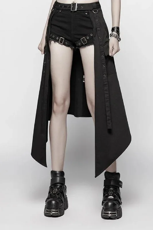 Black Metal Eyelets Detachable Women's Punk Skirt silk skirt lustrous