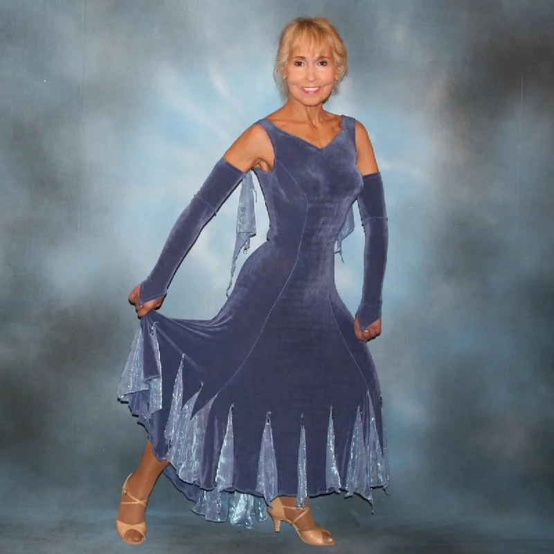 Slate Blue Ballroom Dress with Iridescent Insets, Floats & Hand Beading-Darla Tunics Timeless classic