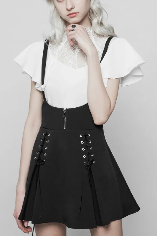 Black High Waist Bandage Zipper Braces Women's Steam Punk Skirt leather skirt refined Black High Waist Bandage Zipper Braces Women's Steam Punk Skirt leather skirt refined