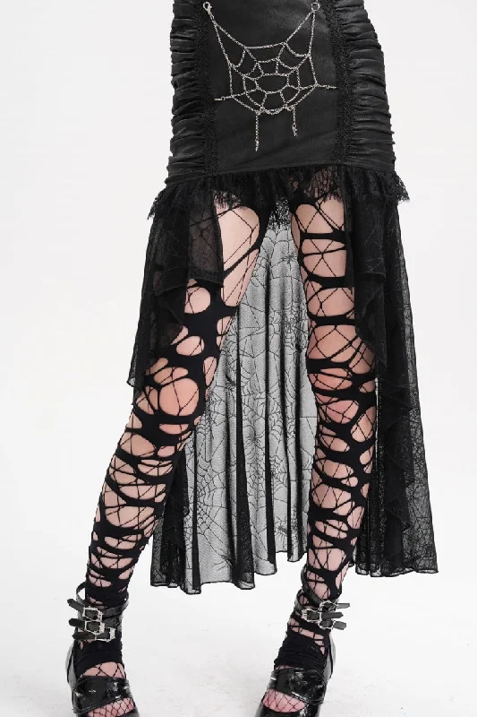Black Chain Lace Irregular Hem Mesh Women's Gothic Skirt cashmere skirt rich