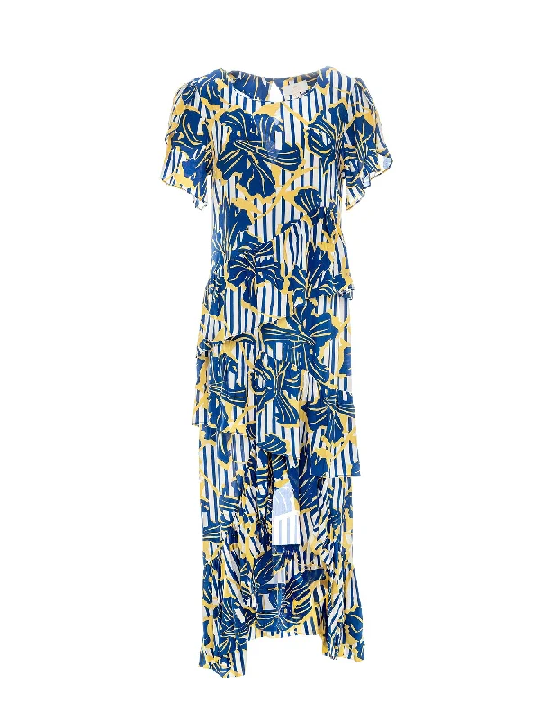 Floral Print Dress In Viscose And Lenzing Blend With Ruffles Square Neckline Feminine