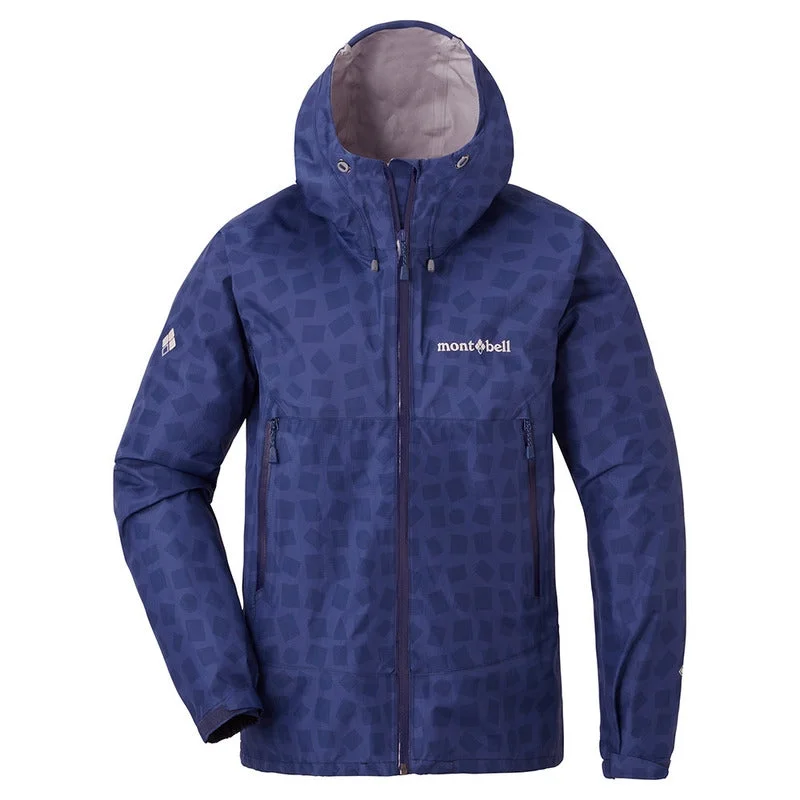 Montbell Women's Rain Jacket GORETEX Rain Dancer Print - Blueberry Waterproof Lightweight Hooded Windproof Plaid Jacket Tartan Jacket Houndstooth Jacket