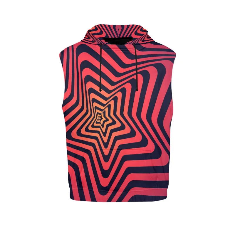 Red Illusions Masc Sleeveless Hoodie Hoodie with Contrast Stitching Detailed Premium