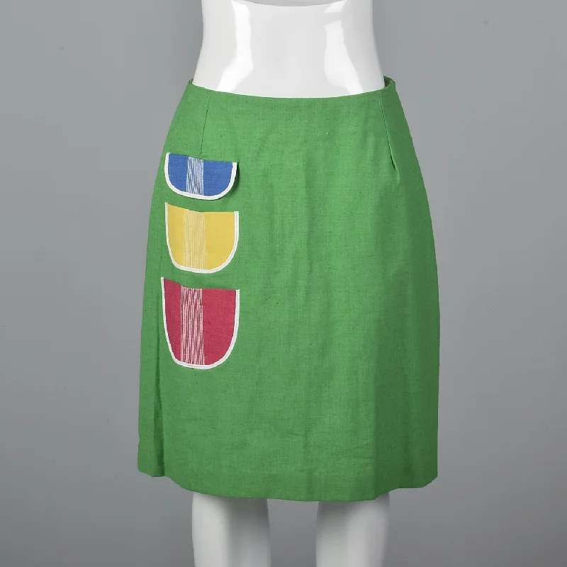 1960s Deadstock Green Mini Skirt with Patch Pockets leather skirt durable