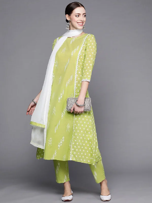Women's Sea Green Printed A-Line Kurta Trouser With Dupatta Set - Indo Era Trousers Chinos Classic Women's Sea Green Printed A-Line Kurta Trouser With Dupatta Set - Indo Era Trousers Chinos Classic