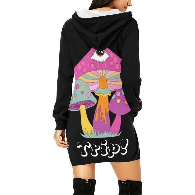 Don't Trip. Trip. BLK Women's All Over Print Hoodie Mini Dress Hoodie with Emblem Brand Identity Don't Trip. Trip. BLK Women's All Over Print Hoodie Mini Dress Hoodie with Emblem Brand Identity