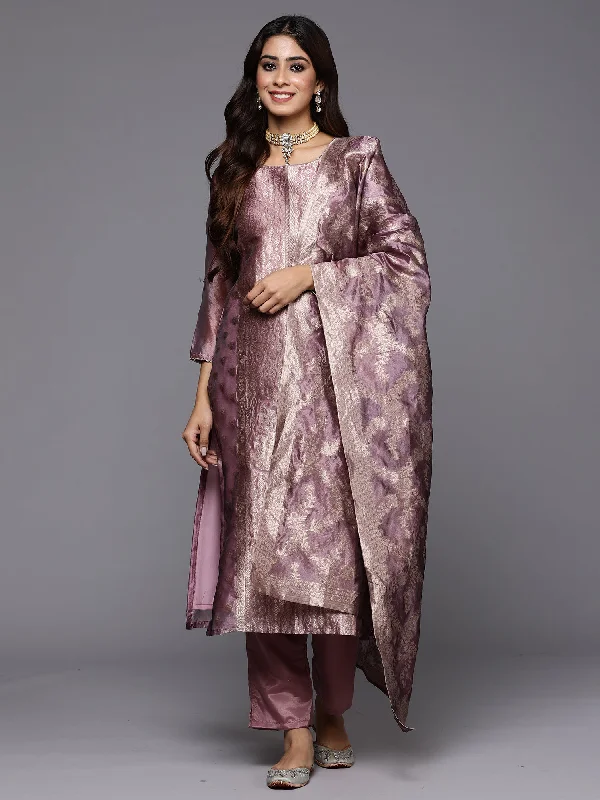 Women's Mauve Woven Design Straight Kurta Trousers With Dupatta Set - Indo Era Trousers Ceremony Elegant Women's Mauve Woven Design Straight Kurta Trousers With Dupatta Set - Indo Era Trousers Ceremony Elegant
