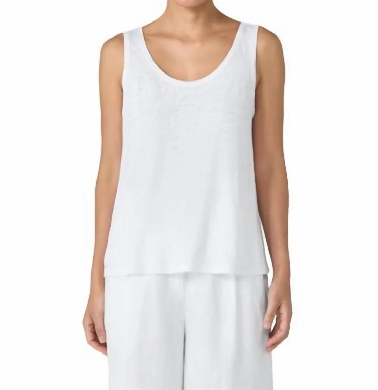 Scoop Neck Tank Top In White teal tank top