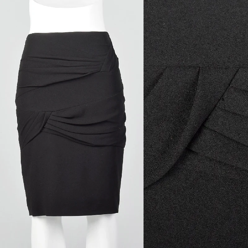 1990s Escada Black Pencil Skirt with Draped Detail linen skirt natural