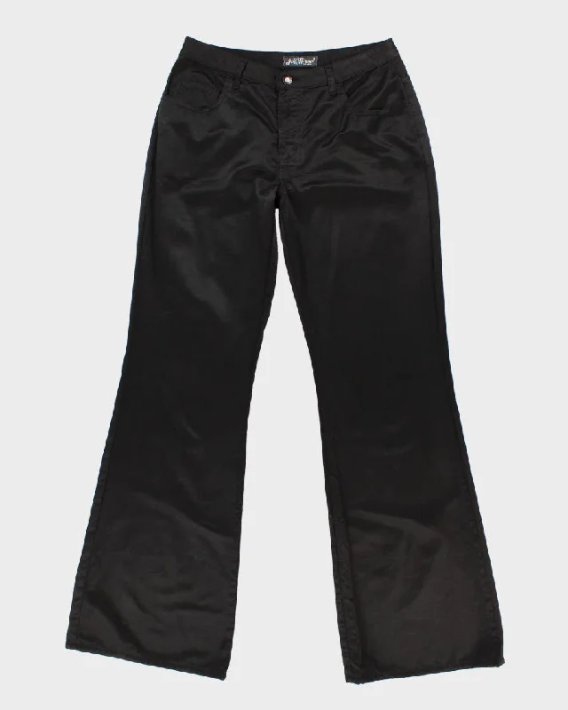 Womens Black Satin Finish Y2K Black Wide Leg Trousers - M Trousers High Rise Slim Fit