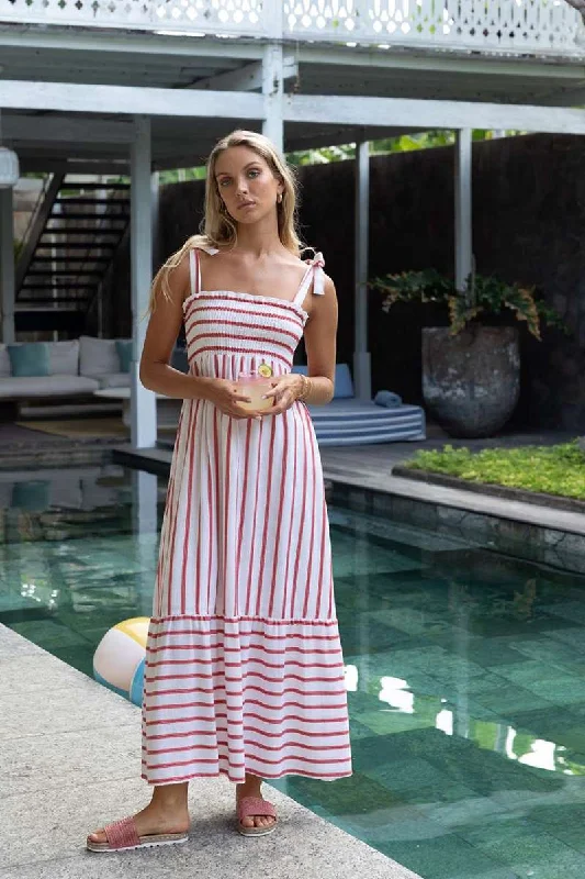 HUMIDITY SANTOS SHIRRED DRESS - PINK STRIPE Tunics Essential wardrobe