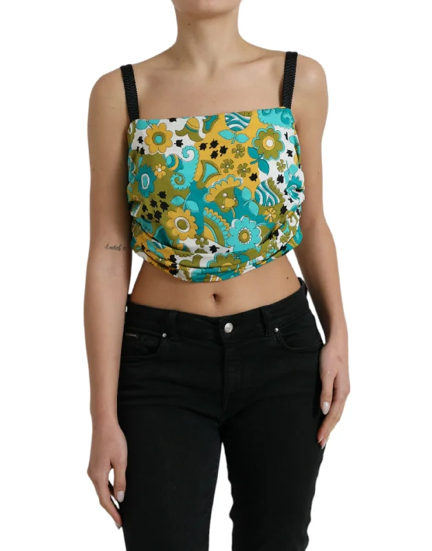 Dolce & Gabbana Elegant Floral Silk Blend Cropped Tank Women's Top lounge tank top