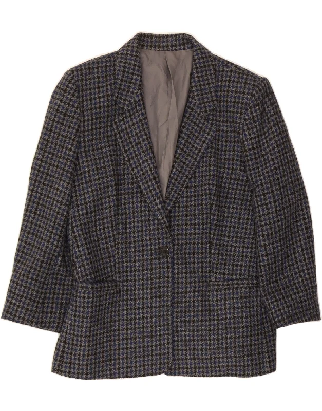 VINTAGE Womens 1 Button Blazer Jacket UK 16 Large Navy Blue Houndstooth Nylon Fabric Polyester Fabric Spandex Fabric VINTAGE Womens 1 Button Blazer Jacket UK 16 Large Navy Blue Houndstooth Nylon Fabric Polyester Fabric Spandex Fabric