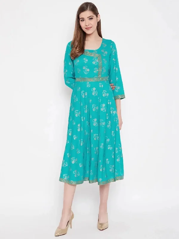 Deep back with front mock overlap Dress in Mint Blue Tunics Sophisticated sleek