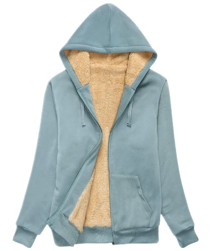 Women's Sherpa Lined Fleece Full Zip-Up Hoodie-ZPK006050 Hoodie with Hem Lace Feminine Delicate