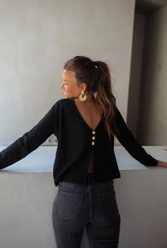Black Alma Sweater Front Pockets Side Pockets Patch Pockets