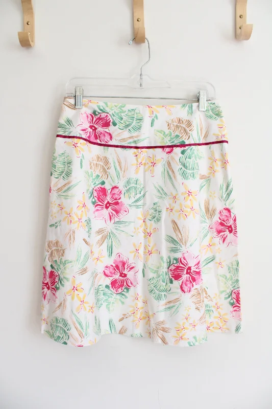 Laura Scott Pink & Yellow Floral White Skirt | 8 chiffon skirt airy