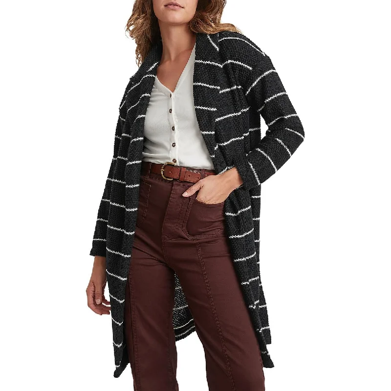 Birdseye Womens Striped Open Front Duster Sweater Casual Formal Business