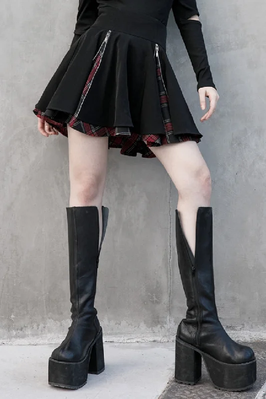 Black Stitching Red Plaid Women's Punk Pleated Skirt tulle skirt dreamy