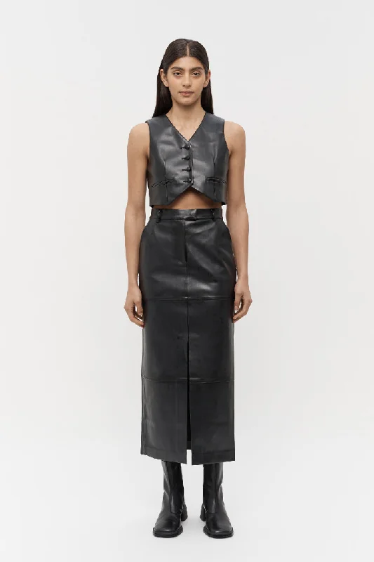 Willa Vegan Leather Midi Skirt tiered skirt playful