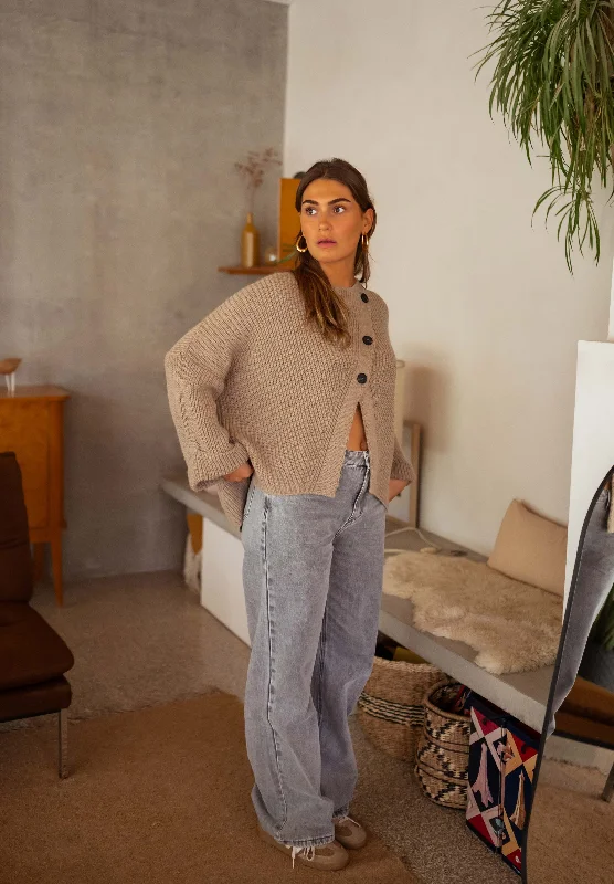 Taupe Ozzie Sweater Welt Pockets Slit Pockets Flap Pockets