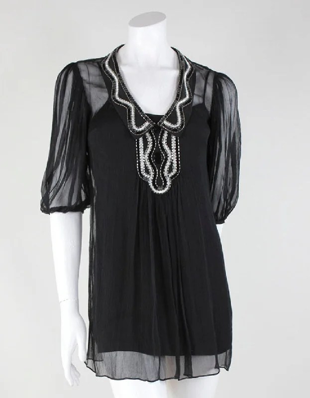 Temperley London Black Chiffon Sheer Dress - 2 US Tunics Bestseller popular