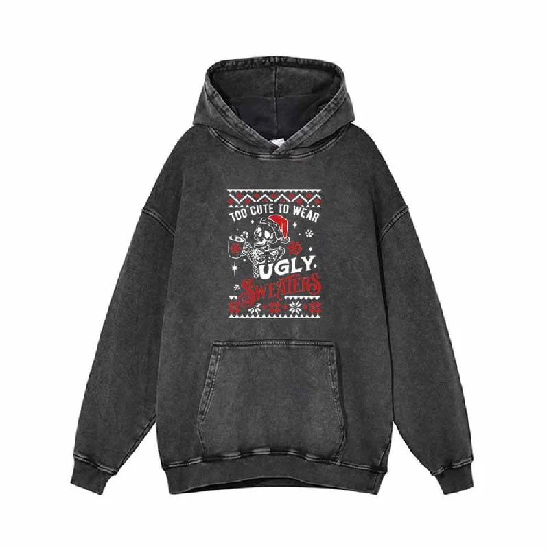 Too Cute To Wear Ugly Sweaters Vintage Washed Hoodie Chenille Brocade Lace