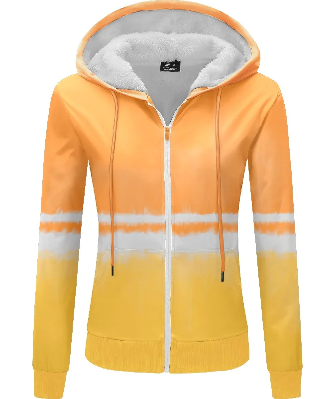 Women's Fleece Lined Zip-Up Printed Hoodie-ZPK006156 Hoodie with Ribbed Hem Stretchable Secure