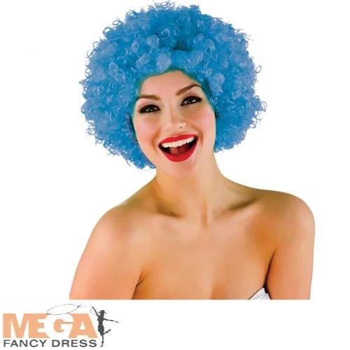 Ladies Funky Afro Blue Wig 70s Disco 80s Fancy Dress Costume Accessory Shift Classic Vintage