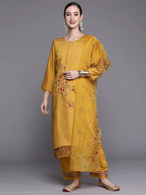 Women's Yellow Embroidered Straight Kurta Trousers With Dupatta Set - Indo Era Trousers cozy comfortable Women's Yellow Embroidered Straight Kurta Trousers With Dupatta Set - Indo Era Trousers cozy comfortable
