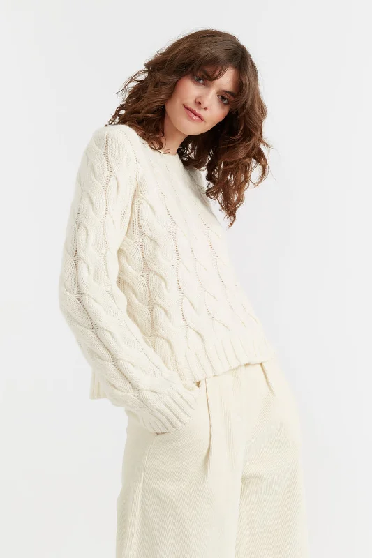 Cream Wool-Cashmere Gertie Sweater Spandex Blend Rayon Blend Denim Blend