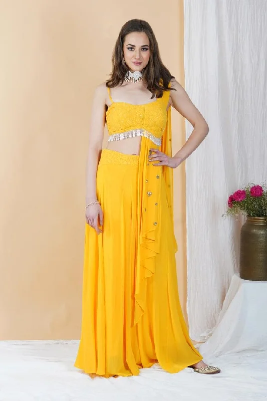 Indo-western Drape Style Skirt Set a-line skirt cut