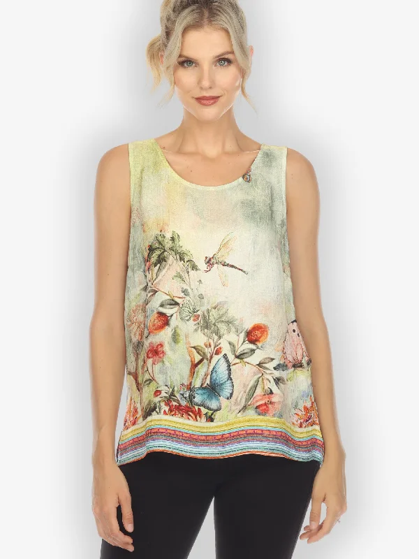 Chrysanthemum and Butterfly Silk Tank Top off shoulder tank