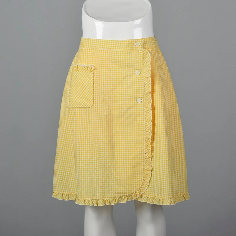 1960s Yellow Seersucker Wrap Skirt denim skirt casual