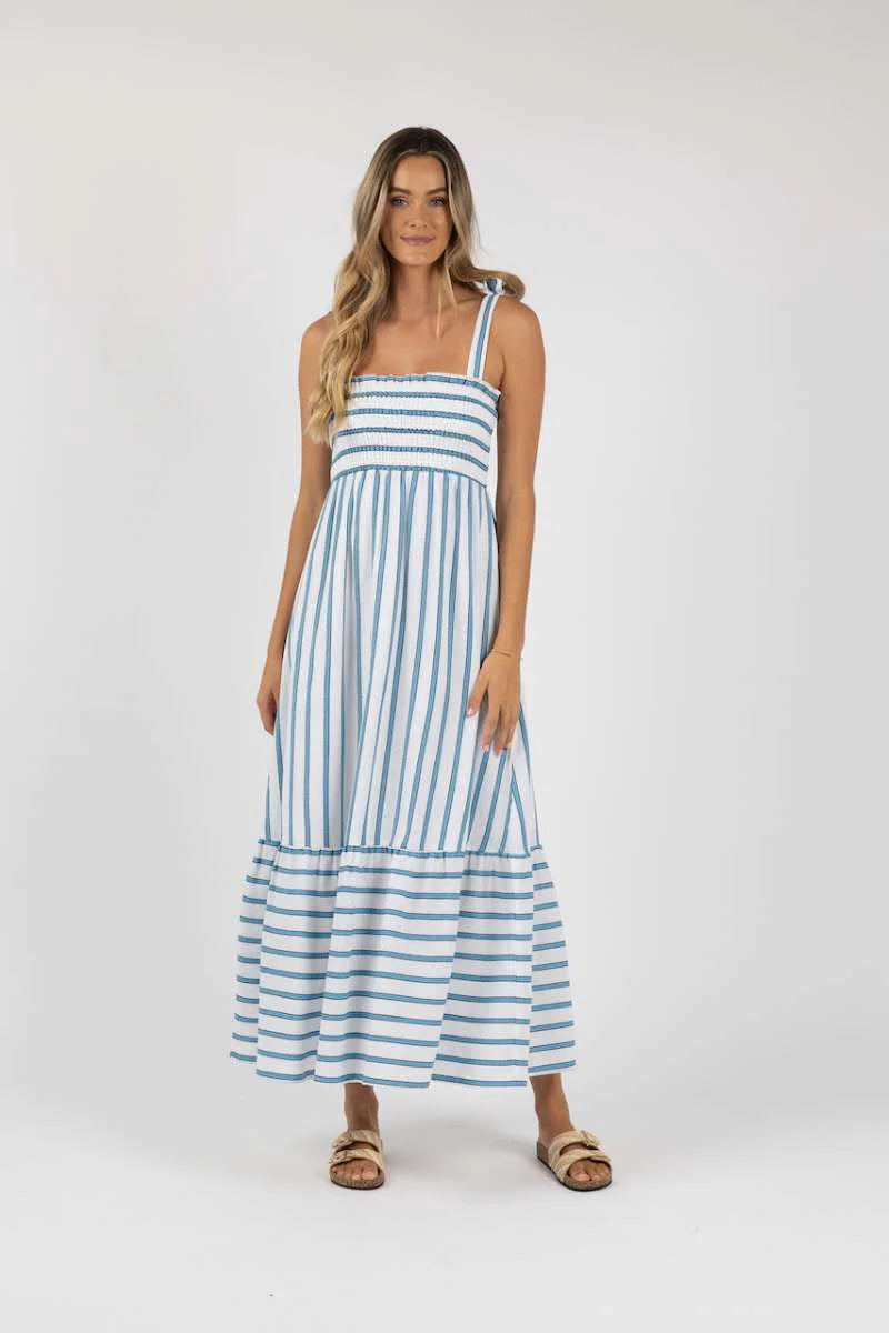 HUMIDITY SANTOS SHIRRED DRESS - BLUE STRIPE Tunics Recommended stylist