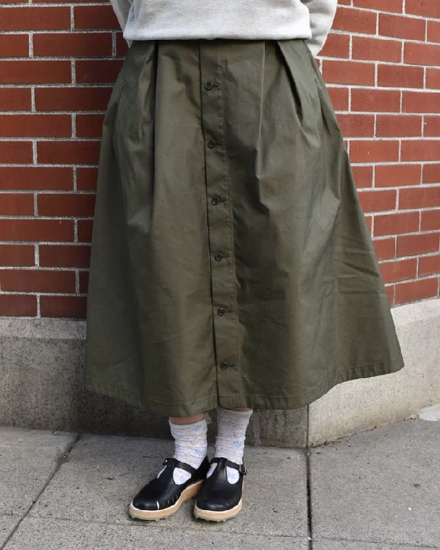 Engineered Garments Tuck Skirt in Olive Poplin wool skirt sturdy