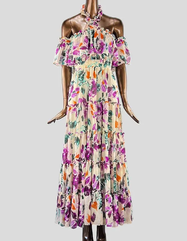 Misa Los Angeles Floral Print Off The Shoulder Long Dress - Small Tunics Floral girly Misa Los Angeles Floral Print Off The Shoulder Long Dress - Small Tunics Floral girly